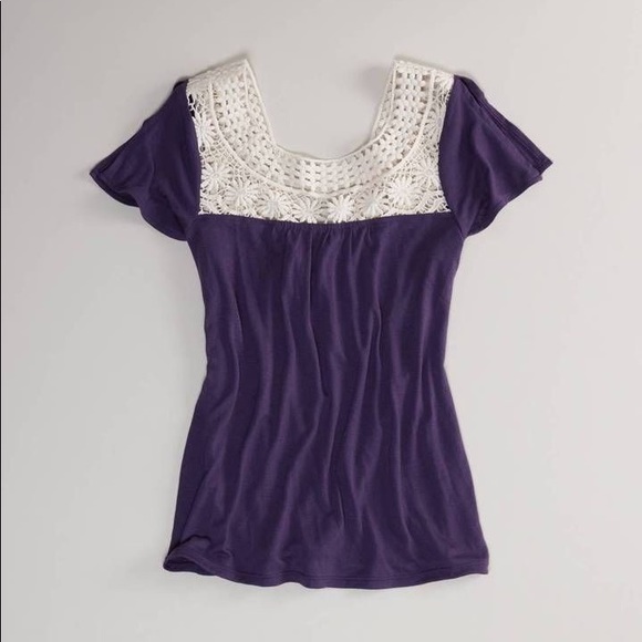 American Eagle Outfitters Tops - AEO | Plum Crochet Detail Top